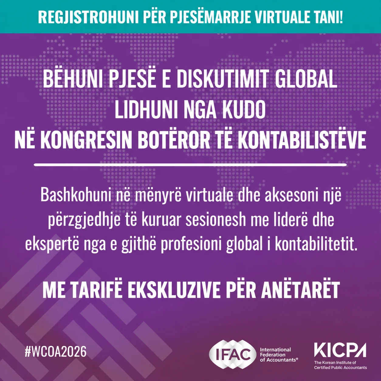 Kongresi Botëror i Kontabilistëve (WCOA) 2026 – regjistrimi për pjesëmarrje virtuale